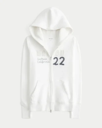 Waffle Astarlı Kapüşonlu Fermuarlı Malibu Grafik Kapüşonlu Sweatshirt
