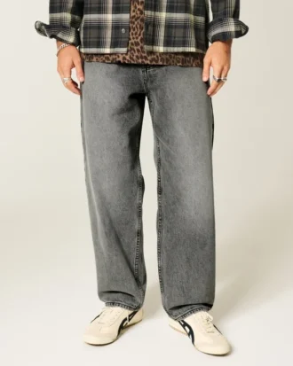 Yıkanmış Gri Skater Bol Paça Kot Pantolon