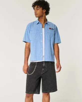 Yıkanmış Siyah Bol Denim Şort