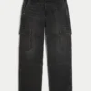 Yıkanmış Siyah Bol Kargo Jean