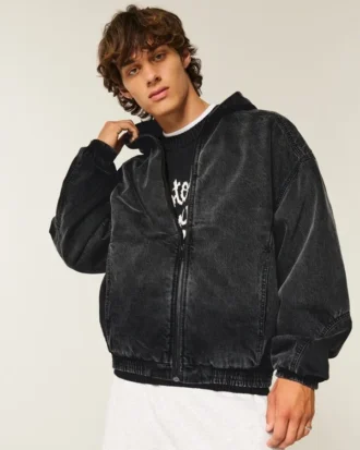 Yıkanmış Siyah Denim Skater Ceket Yıkanmış Siyah Denim Skater Ceket