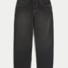 Yıkanmış Siyah Good Luck Nakışlı Skater Baggy Jeans