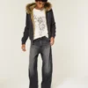 Yıkanmış Siyah Grafikli Skater Baggy Jean