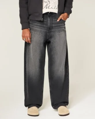 Yıkanmış Siyah Grafikli Skater Baggy Jean