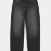 Yıkanmış Siyah Grafikli Skater Baggy Jean