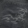 Yıkanmış Siyah Grafikli Skater Baggy Jean