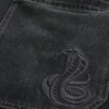 Yıkanmış Siyah Nakışlı Yılan Skater Bol Kesim Kot Pantolon
