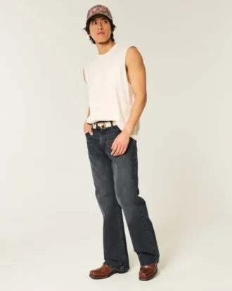 Yıkanmış Siyah Rahat Bootcut Kot Pantolon Yıkanmış Siyah Rahat Bootcut Kot Pantolon