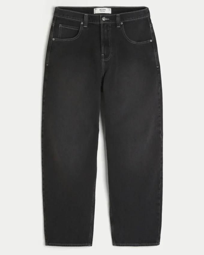 Yıkanmış Siyah Yılan Desenli Skater Baggy Jean