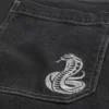 Yıkanmış Siyah Yılan Desenli Skater Baggy Jean