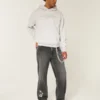 Yıkanmış Siyah Yıldız Grafik Bol Paça Kot Pantolon