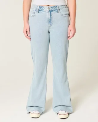 Yüksek Bel Açık Renkli Kalp Nakışlı Flare Jeans