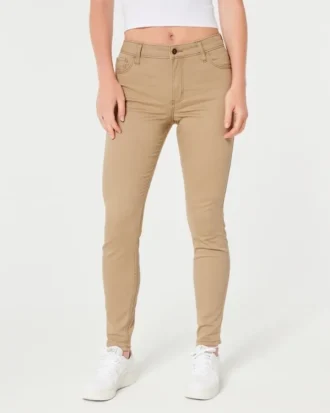 Yüksek Bel Haki Süper Skinny Pantolon