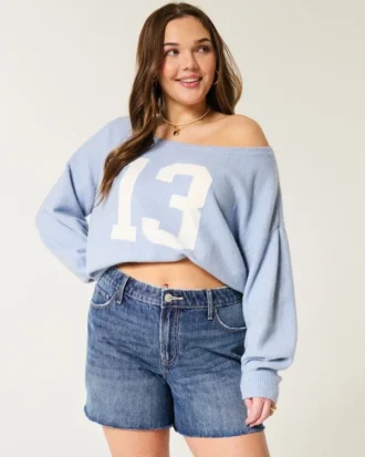 Yüksek Bel Orta Koyu Yıkama Rahat Denim Şort 5″