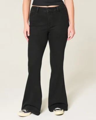 Yüksek Bel Siyah Flare Jean
