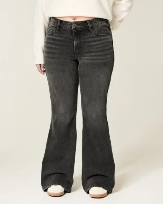 Yüksek Bel Yıkanmış Siyah Flare Jean