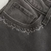Yüksek Bel Yıkanmış Siyah Nakışlı Flare Jean Yüksek Bel Yıkanmış Siyah Nakışlı Flare Jean
