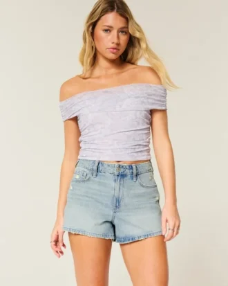 Yüksek Bel, Yıpranmış Görünümlü, Açık Renk Yıkamalı A-Line Denim Şort
