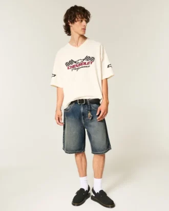 Yılan Desenli Bol Denim Şort
