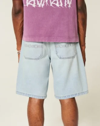 Zincir Nakışlı Bol Denim Şort